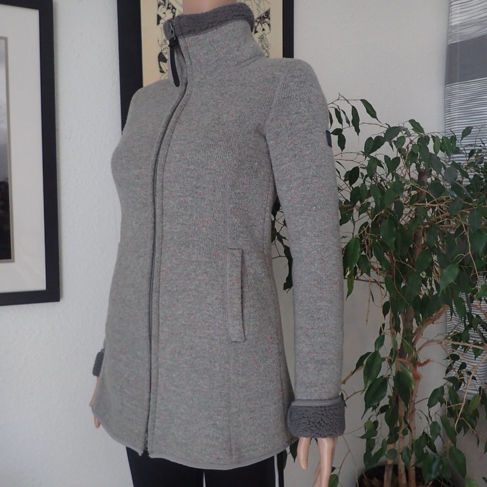 Bench Sherpa Lined Funnel Neck High Collar Knit Thick Sweater / Jacket - S